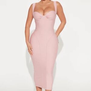 NWT Fashion Nova Lily Rosaline Midi Dress - Blush Size S Padded Bra Top